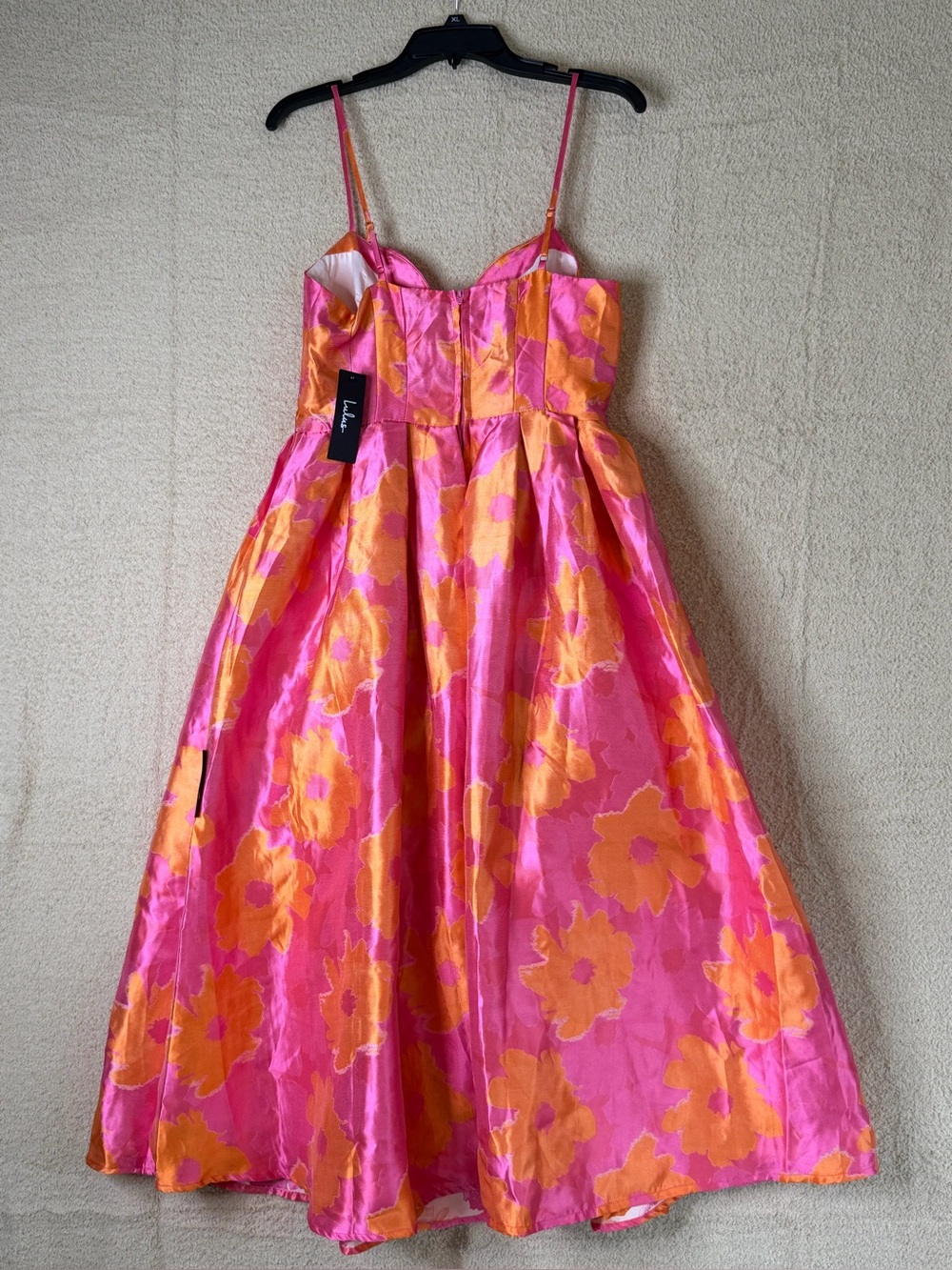 Lulus Vivinna Pink and Orange Floral Jacquard Pleated Midi Dress Size M NWT - Picture 7 of 15